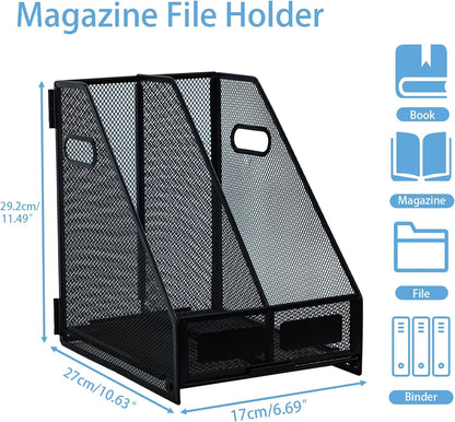 Desk Organizers Metal Magazine File Holder Racks Desktop Folder Storage Binder Organiser Document Organization for Home Office & Classroom,5 Vertical Compartments