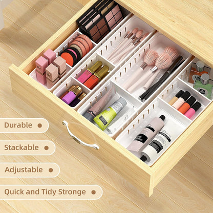 Desk Drawer Organizer Tray, 4 Pack Expandable Drawer Organizer with Dividers Adjustable, Bathroom Organizer Bins for Junk, Office, Makeup, Kitchen Utensil