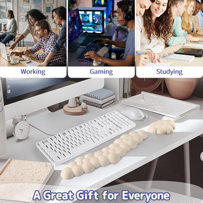 Sushret Cloud Wrist Rest for Keyboard and Mouse, Memory Foam PU Leather Keyboard Wrist Rest with Ergonomic Support, Non-Slip Base, Cute Arm Rest Pad & Palm Cushion, Office Desk Accessory, White