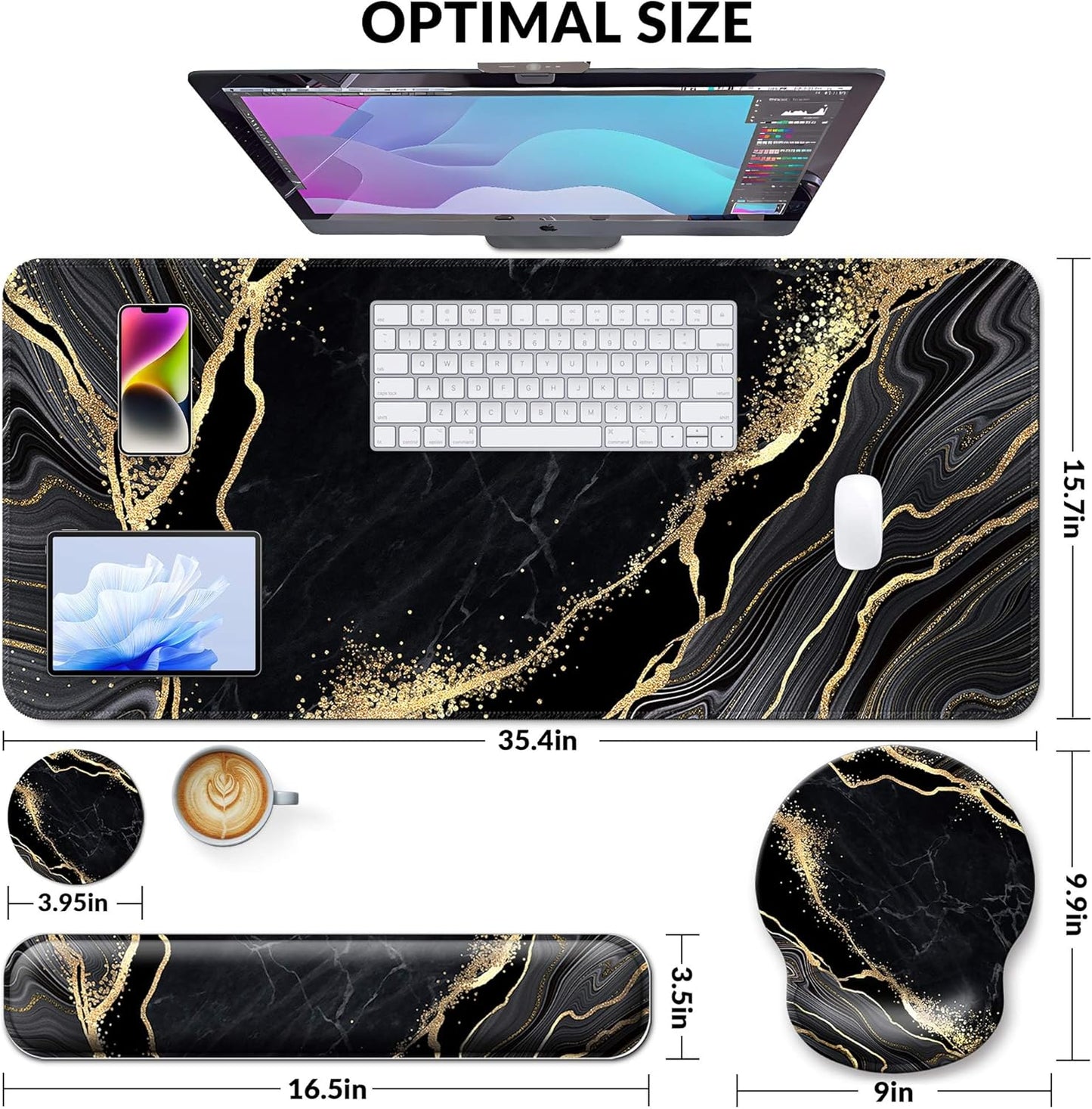 Desk Mat Set + Keyboard and Mouse Pad with Wrist Rest Support,4-in-1 Large Mousepad Computer Mats for Desktop Home & Office-Purple Butterflies