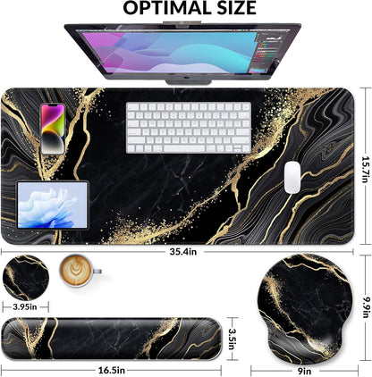 Desk Mat Set + Keyboard and Mouse Pad with Wrist Rest Support,4-in-1 Large Mousepad Computer Mats for Desktop Home & Office-Purple Butterflies