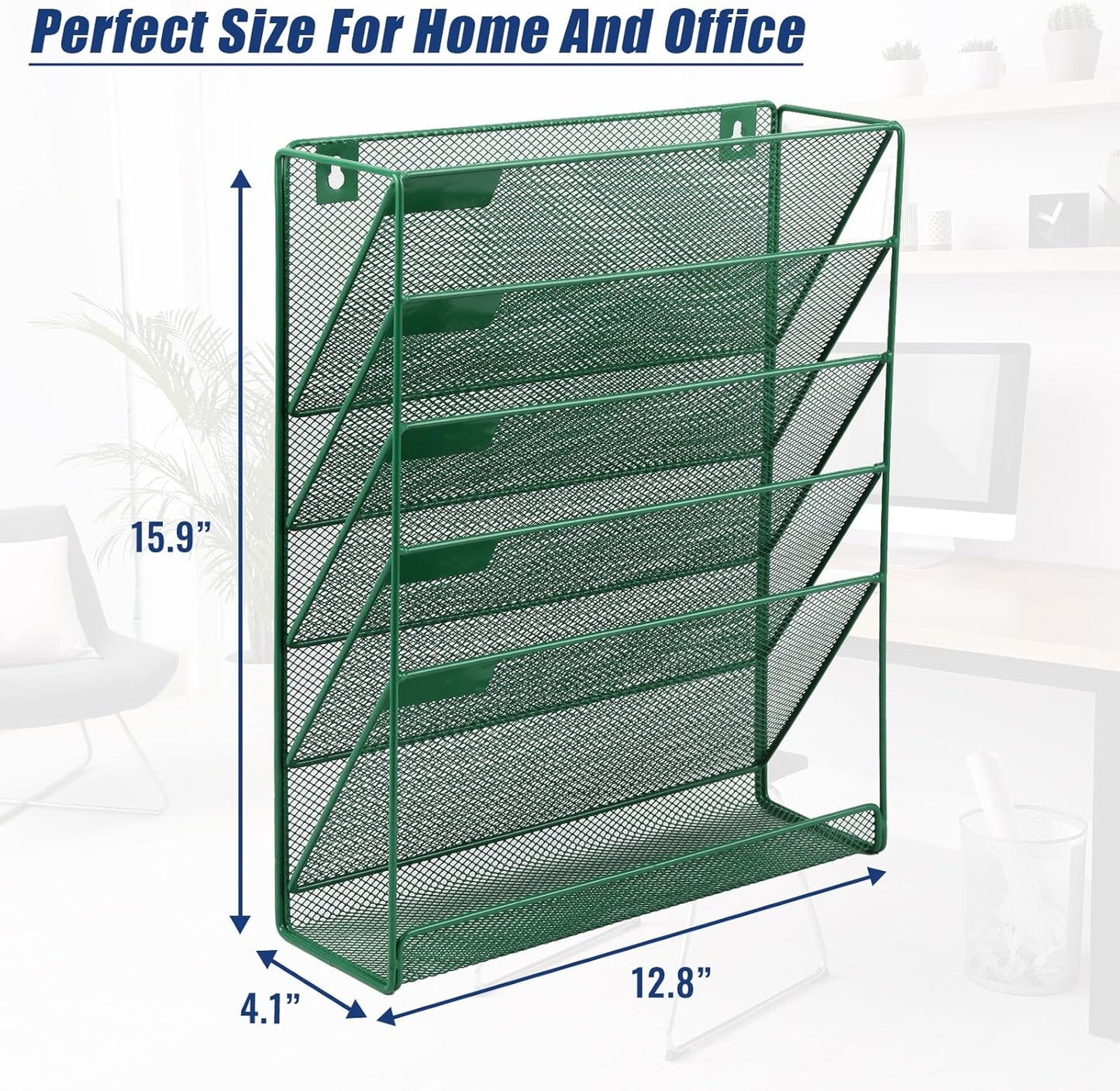 EASEPRES Desk File Organizer Mesh 6-Tier, Hanging Wall Mount Document Organization Stand, Desktop Vertical Mail Paper Folder Holder Rack with Bottom Tray for Office Home Cubicle Countertop, Black