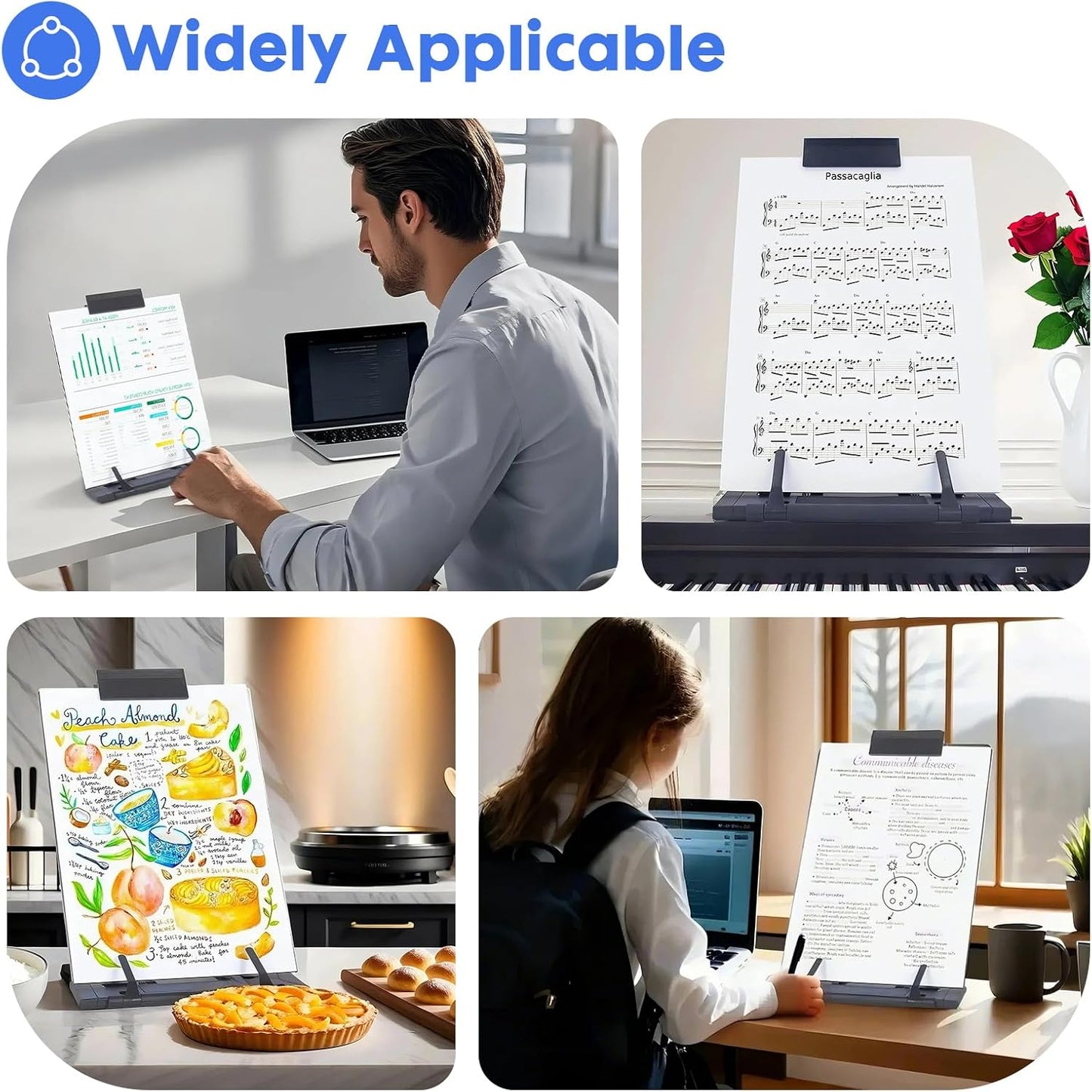 Barelove Document Holder Paper Stand with 7 Adjustable Positions, Grey Paper Holder Stand for Desk When Typing for Reading A4 Letter, Books, Music Sheet, Receipts, Textbooks
