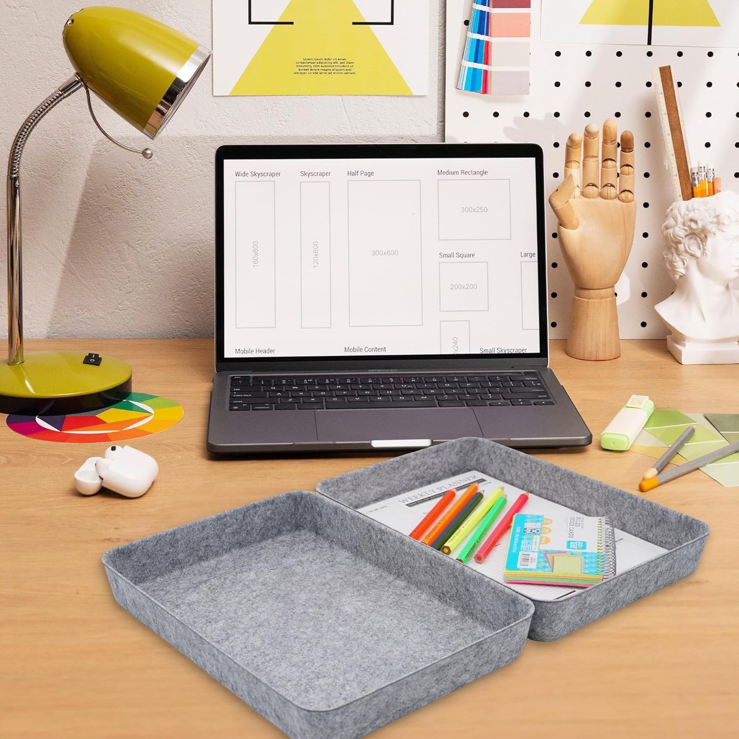 Welaxy 2-piece Office desk drawer organizer tray letter-size documents A4 paper book file Folder Holder storage bins (Orange + Green)
