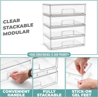 Sorbus Acrylic Storage Containers - 2 Pack, Stackable Storage Bins Set for Bathroom Organization - Clear Acrylic Drawer Organizers - Makeup Case Pull-Out Drawers (7.6’’ Tall)
