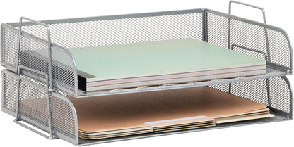 Mind Reader Stackable Paper Tray, Desktop Organizer, File Storage, Office, Metal Mesh, 2 Pcs., Black