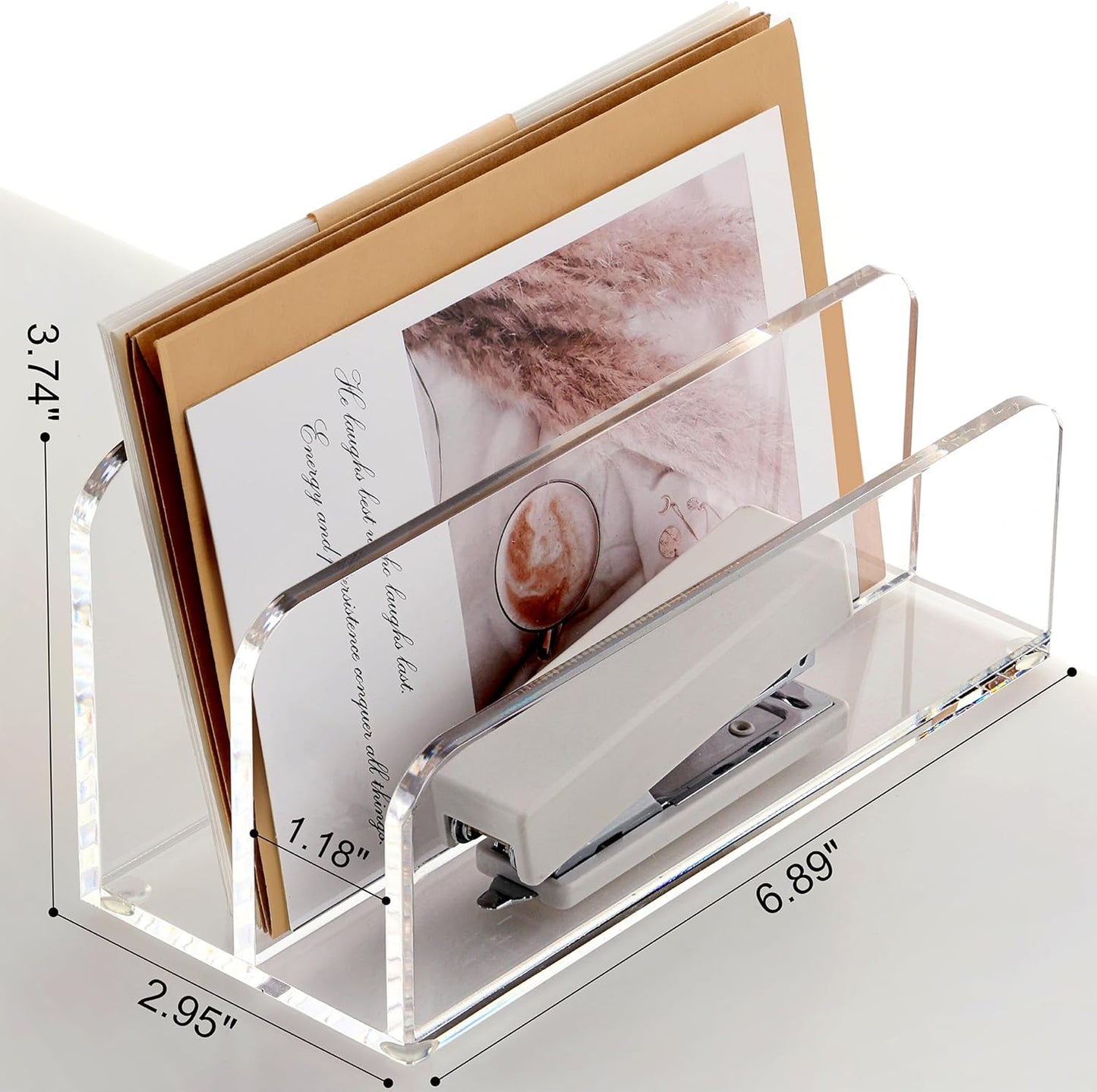 SANRUI 5 Compartments Acrylic Mail Sorter Holder, Clear Document Magazine Envelope File Rack, Vertical Letter Sorter & Multifunction Desk Organizer for Bills, Documents, Notebooks