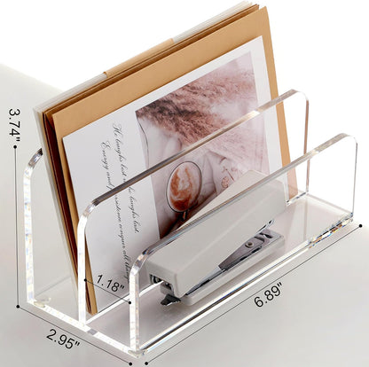 SANRUI 5 Compartments Acrylic Mail Sorter Holder, Clear Document Magazine Envelope File Rack, Vertical Letter Sorter & Multifunction Desk Organizer for Bills, Documents, Notebooks