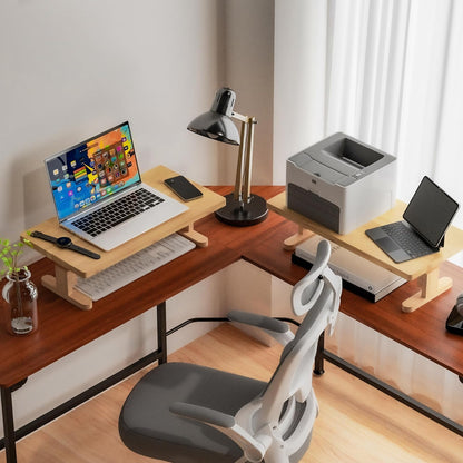 Bamboo Monitor Stand Riser for Desk, Height Adjustable Computer Riser & Laptop Stand, Ergonomic Desktop Organizer Shelf W/ Underneath Storage, Sturdy 100 lbs Capacity for Printer/TV/Home Office