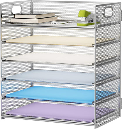 Marbrasse 6 Tier Paper Organizer Letter Tray - Mesh Desk File Organizer with Handle, Paper Sorter Organizer for Letter/A4 Office File Folder Holder - Black