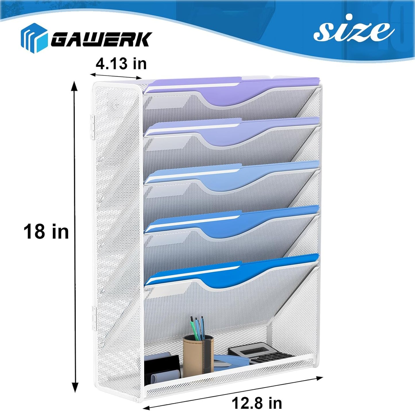 Gawerk 5 Tier Hanging Wall File Organizer, Mesh Mail Paper Orgnization Hanging File Folder Holder for Home Office, Black