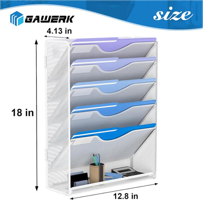 Gawerk 5 Tier Hanging Wall File Organizer, Mesh Mail Paper Orgnization Hanging File Folder Holder for Home Office, Black