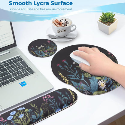 Mouse Pad and Keyboard Wrist Rest Support, with Non-Slip PU Base,Gel Mouse Pad with Coaster,Pain Relief for Gaming, Computer,Office -Beach
