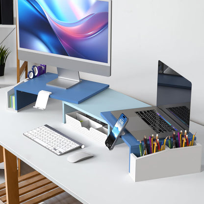 Simple Houseware Desk Dual Monitor Stand Riser with Drawer, Black