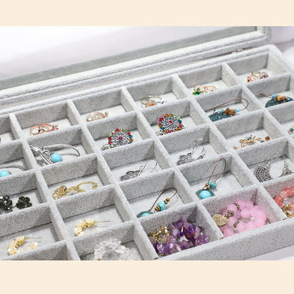 Stratalife Jewelry Organizer Bracelet Organizer Storage Box 12 Grid Stackable Jewelry Tray with Lid Velvet Jewelry Box for Drawer Necklace Bracelet Display Storage Organizer Box (Beige)