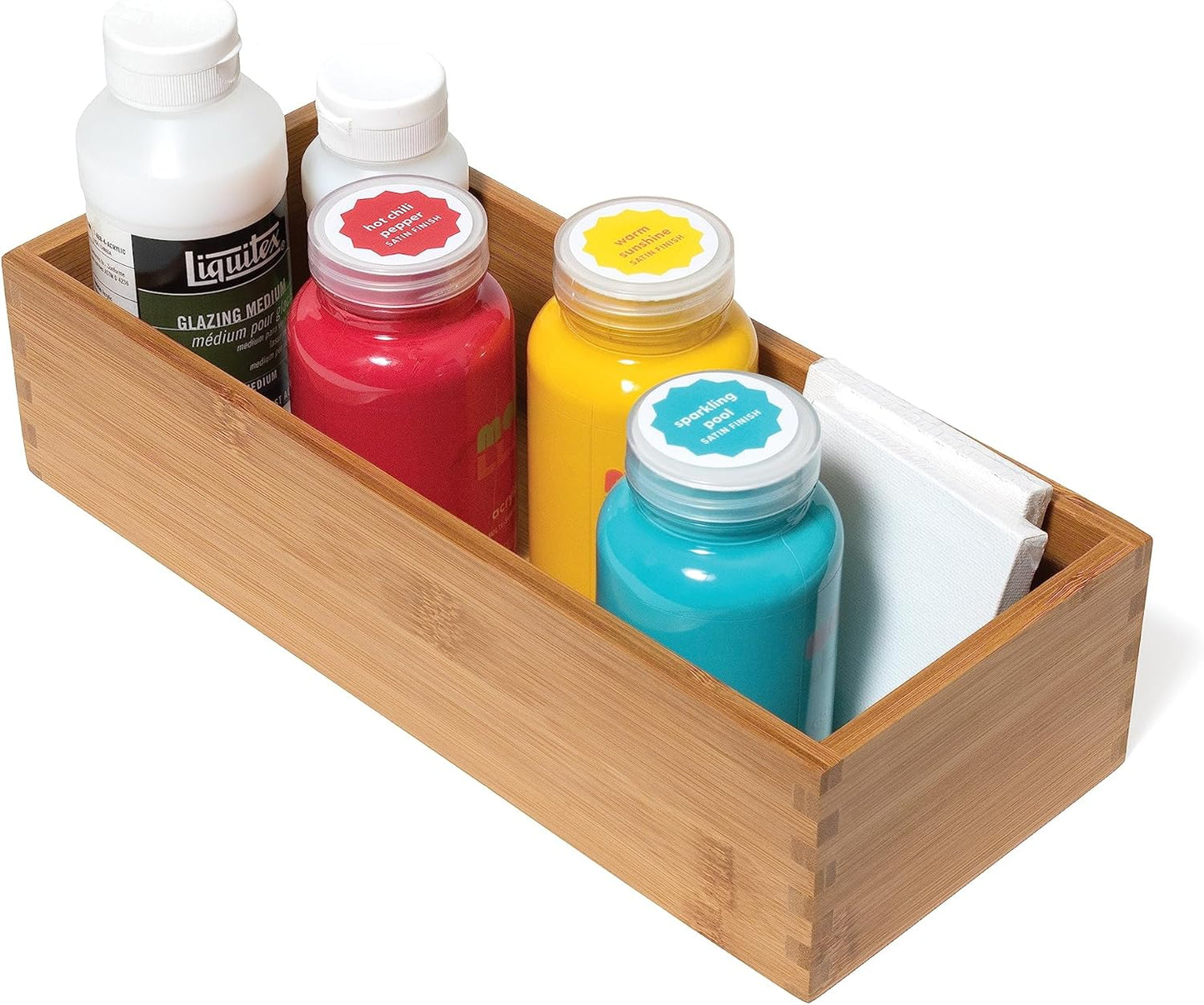 Lipper International Bamboo Wood Utensil Holder Storage Box for Cooking Tools, Makeup, or Office Supplies, 4" x 9 1/4" x 3"
