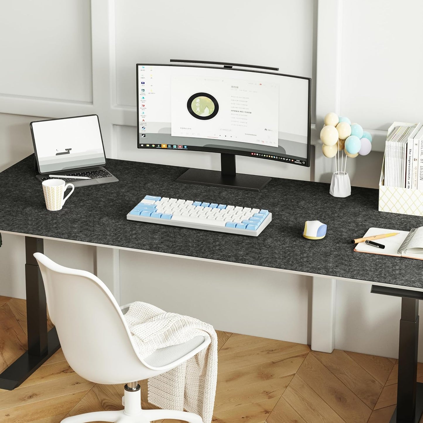 Felt Desk Mat | Computer Mat for Desk(36x12Inches) | Large Felt Mouse Pad and Keyboard Mat | Desk Protector for Office | Dark Gray