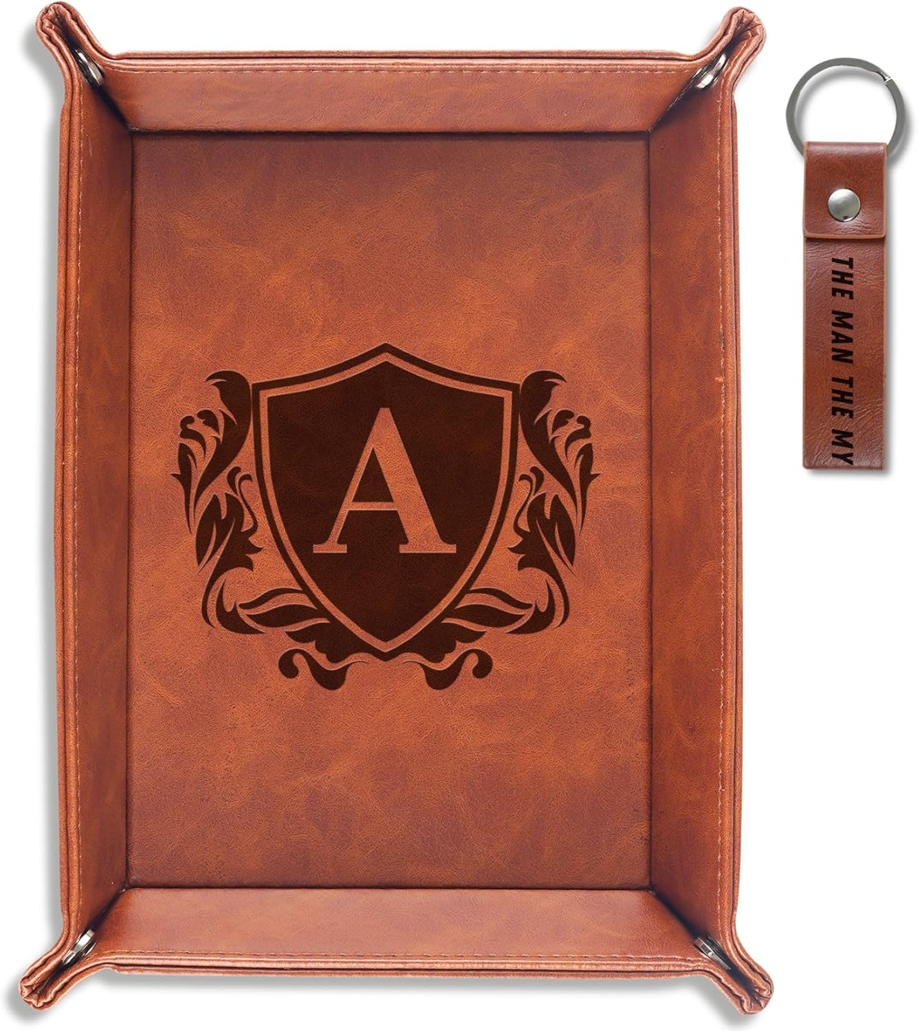 INNObeta Initial Valet Tray, Desktop Storage Organizer, PU Leather Bedside Tray Key Coin Holder, Personalised Gifts for Men, Birthday, Christmas, Letter S