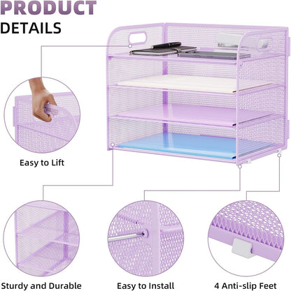 Marbrasse 4 Tier Paper Organizer Letter Tray - Mesh Desk File Organizer with Handle, Paper Sorter Organizer for Letter/A4 Office File Folder Holder (Black, 12.6" x 9.1" x 10.7")