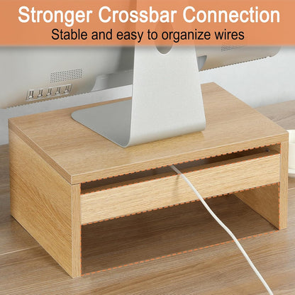 TEAMIX 14.2 inch Monitor Stand Riser, Rustic Brown Wood Monitor Riser with Storage for Desk Small Monitor Stand TV/Screen/PC/Laptop Riser Computer Stand Desktop Shelf (Brown-14.2 inch)