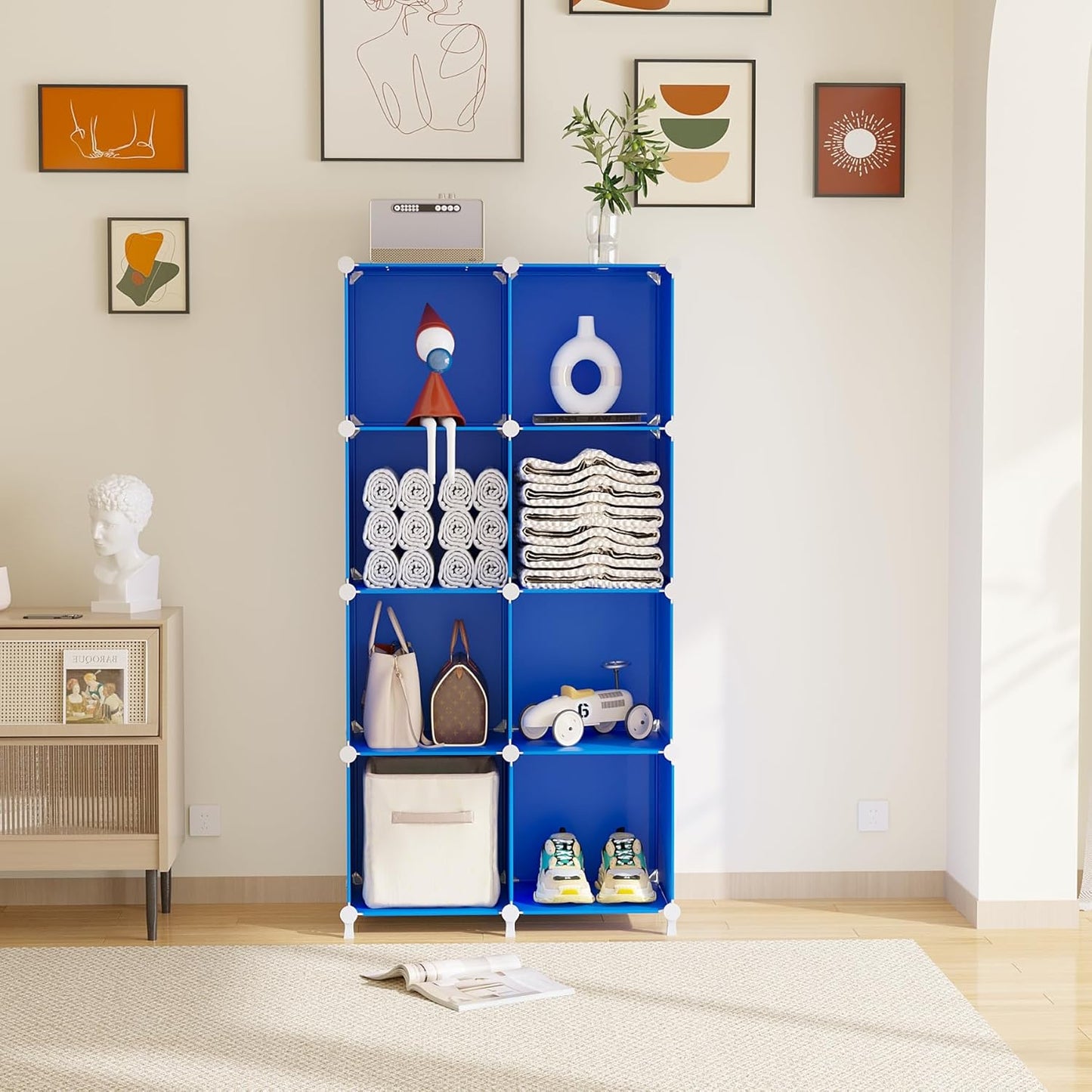AWTATOS Cube Storage Organizer, 16 Cube Closet Organizer, Stackable Storage Cube Shelves, DIY Portable Closet Clothes Organizer Shelving for Bedroom, Closet, Wardrobe, Bathroom, White