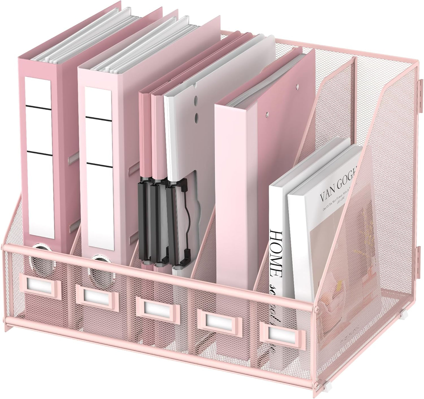 DALTACK 5 Vertical Compartments Magazine File Holder, Binder Organizer, Metal Desk Organizers for Office Home School Classroom Organization, Black