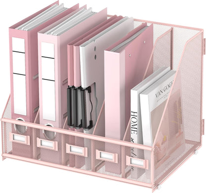 DALTACK 5 Vertical Compartments Magazine File Holder, Binder Organizer, Metal Desk Organizers for Office Home School Classroom Organization, Black