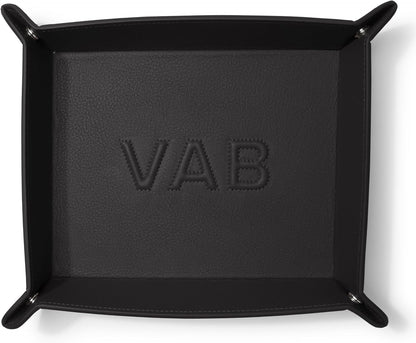 Leatherology Black Onyx Rectangle Valet Tray – Travel-Friendly Catchall Organizer with Snap Corners, Stitched Edge Detail & Gift Box – Desk Tray for Keys, Wallet, Watch & Accessories