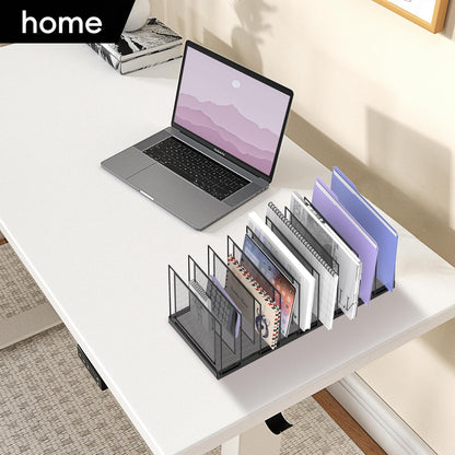File Organizer for Desk, 5-Section Vertical File Sorter, Paper Holder Organizer Standing Metal File Folder for Office Home Classroom, Black