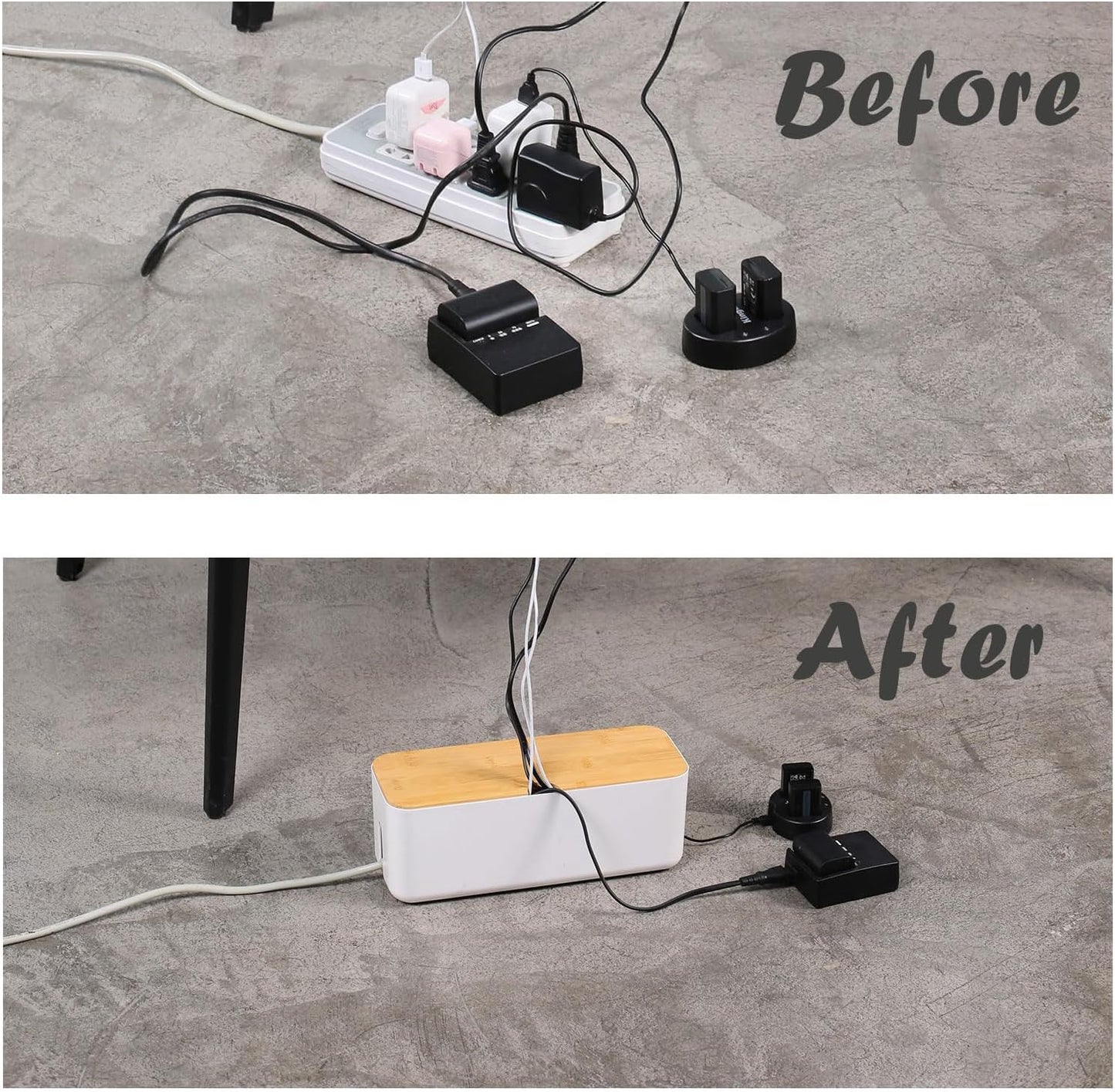 Changsuo Cable Management Box Small White, Extension Cord Organizer for Power Stripe Surge Protector Wire Management Concealer Cover Hider for Desktop Home Office Kitchen (White)