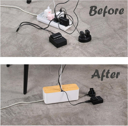 Changsuo Cable Management Box Small White, Extension Cord Organizer for Power Stripe Surge Protector Wire Management Concealer Cover Hider for Desktop Home Office Kitchen (White)