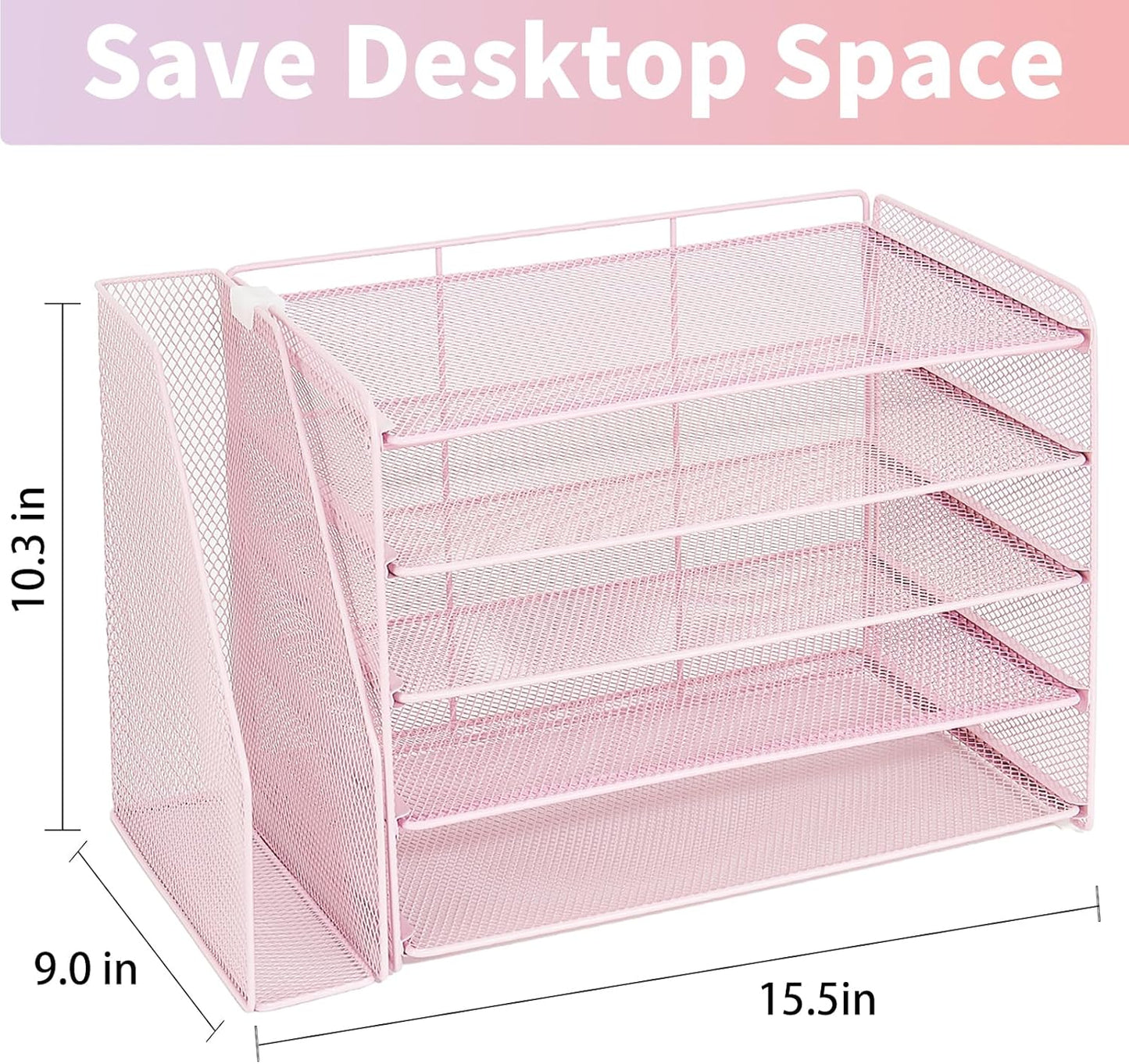OPNICE Desk Organizer, 5-Tier Paper Organizer Letter Tray with Magazine Holder, Office Desk Accessories & Workspace Organizers, Desktop File Organizer for Office Supplies Storage, Black