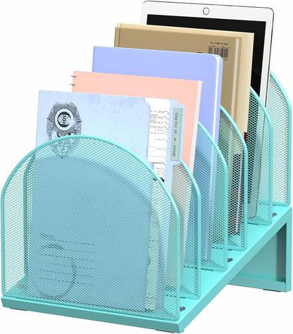 5-Section Desk File Organizer, Metal Mesh Folder Organizer for Documents, Mail & Office Papers (Black)