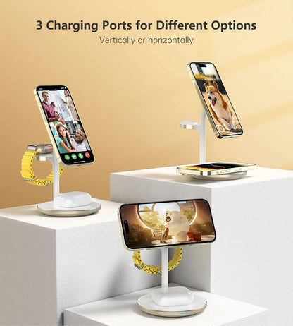 XooFly 3 in 1 Wireless Charging Station for Apple Devices, Fast Wireless Mag-Safe Charger Stand with 20W Adapter for iPhone 17 16 15 14 13 12 Pro Max/Air/Plus/Pro,iWatch,AirPods-Gift for Wife&Husband