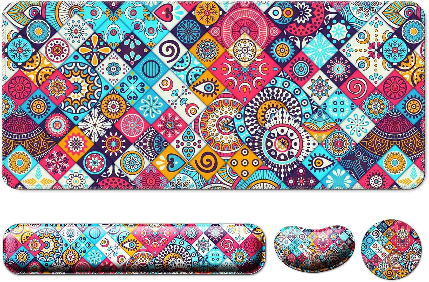 Keyboard Wrist Rest + Mouse Pad with Wrist Support + Desk Mat + Coaster 4 in 1 Set, XXL Large Gaming Mousepad Cute Ergonomic Mouse Pads for Desk Computer Laptop Office Decor-Beach