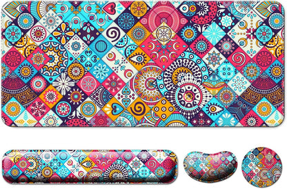 Keyboard Wrist Rest + Mouse Pad with Wrist Support + Desk Mat + Coaster 4 in 1 Set, XXL Large Gaming Mousepad Cute Ergonomic Mouse Pads for Desk Computer Laptop Office Decor-Beach