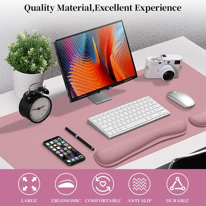 Mouse Pad and Keyboard Wrist Rest, 3-in-1 Large Keyboard and Mouse Pad Set, Ergonomic Wrist Rest for Computer Keyboards, Non-Slip Desk Mat Protector for Women (Purple Pink, 31.5" X 15.7")