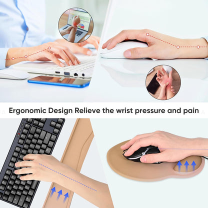 RICHEN Ergonomic PU Leather Keyboard Wrist Rest and Mouse Pad with Wrist Support, Memory Foam Set for Computer/Laptop,Gaming and Office, Comfortable for Easy Typing & Pain Relief (PU Brown)