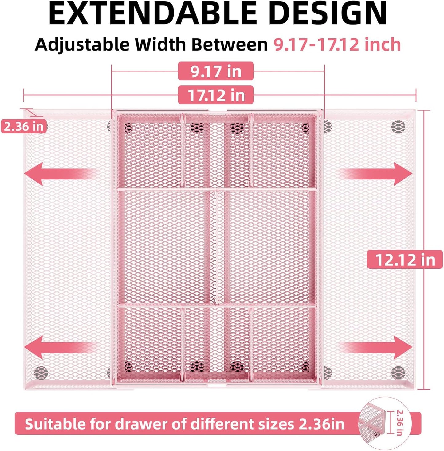 Marbrasse Expandable Desk Drawer Organizer, Mesh Drawer Organizer Tray with 10 Adjustable Compartments, Desk Organizers and Accessories, 5 Dividers Drawer for Office Supplies, Makeup & Vanity (Black)