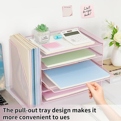 OPNICE Desk Organizer, 5-Tier Paper Organizer Letter Tray with Magazine Holder, Office Desk Accessories & Workspace Organizers, Desktop File Organizer for Office Supplies Storage, Black