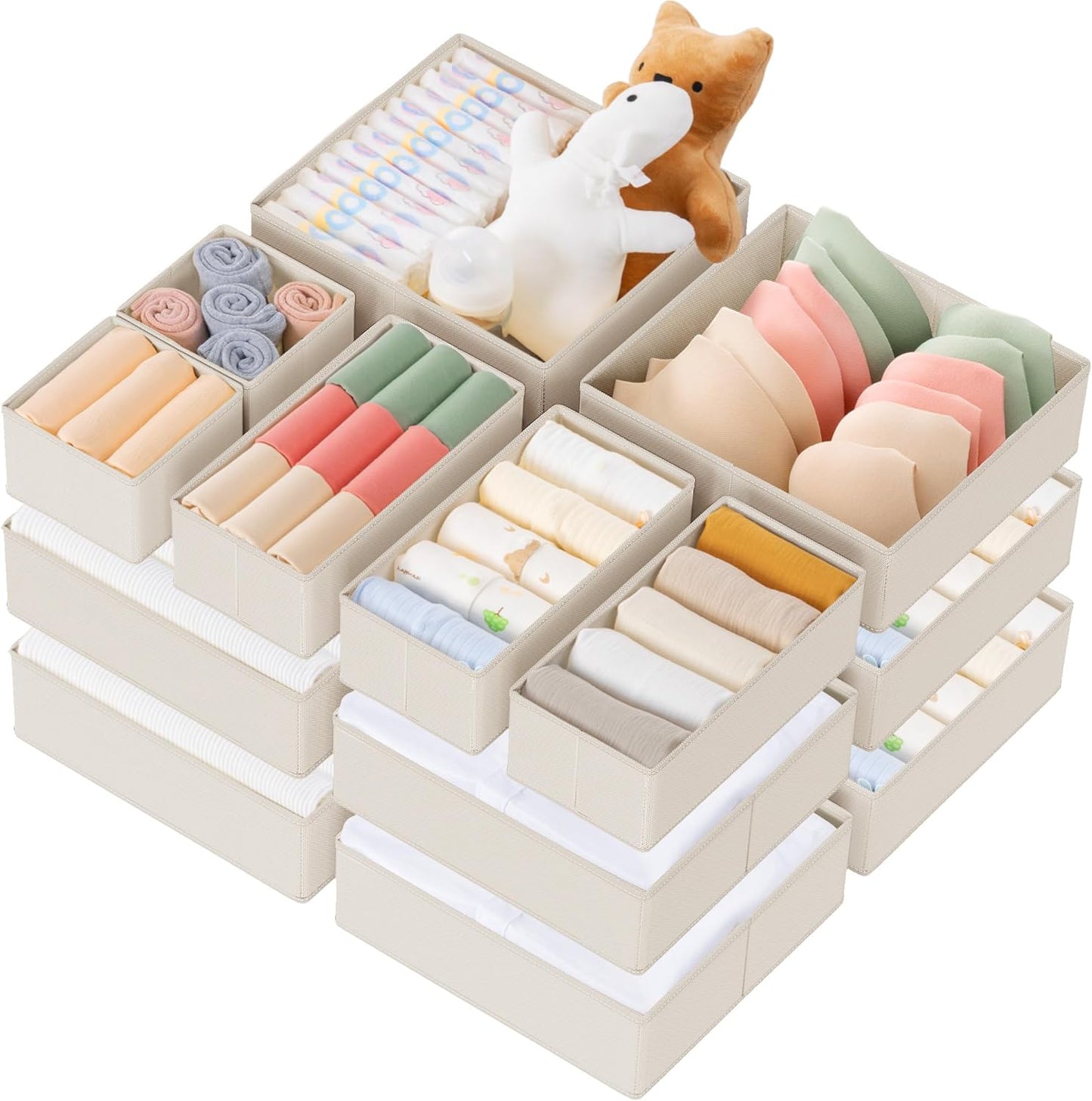 Criusia Drawer Organizer Clothes, 10 Pack Dresser Organizer for Baby Clothes, Underwear, Sock- Foldable Closet Organization and Storage Dividers Bins for Nursery, Bedroom (Beige)