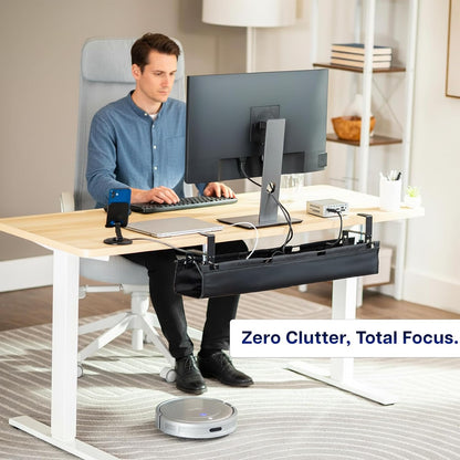 VIVO Clamp-on Under Desk 31 inch Fabric Cable Management Tray, Wire Concealer, Power Strip Storage, Workspace Organization, Easy Fold Down Access, Black, DESK-AC31F-C