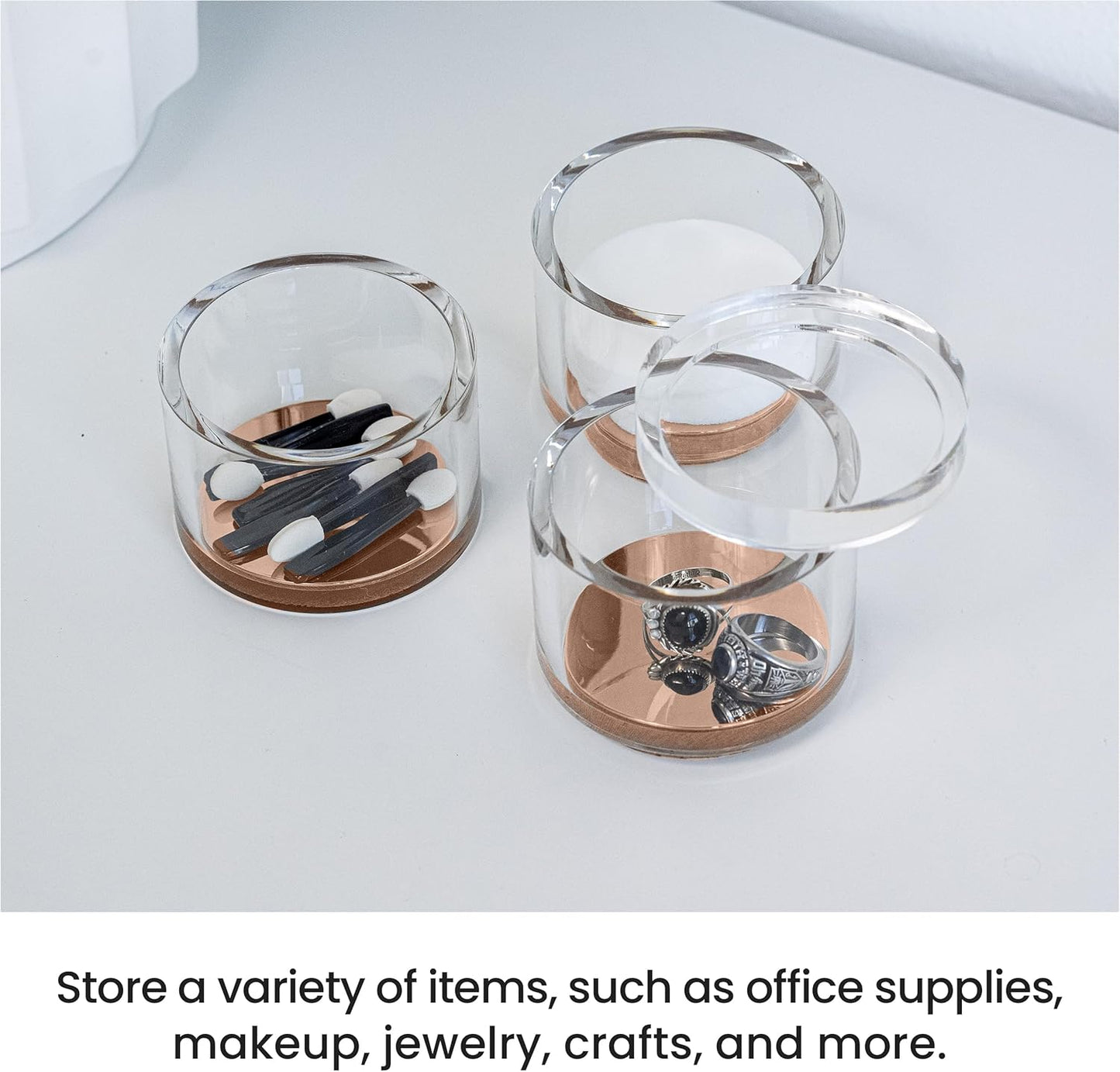 OfficeGoods 3-Tier Stackable Acrylic Holder- Stylish Desk Organizer and Storage for Office or Home – Transparent Round Design with Gold Metal Base