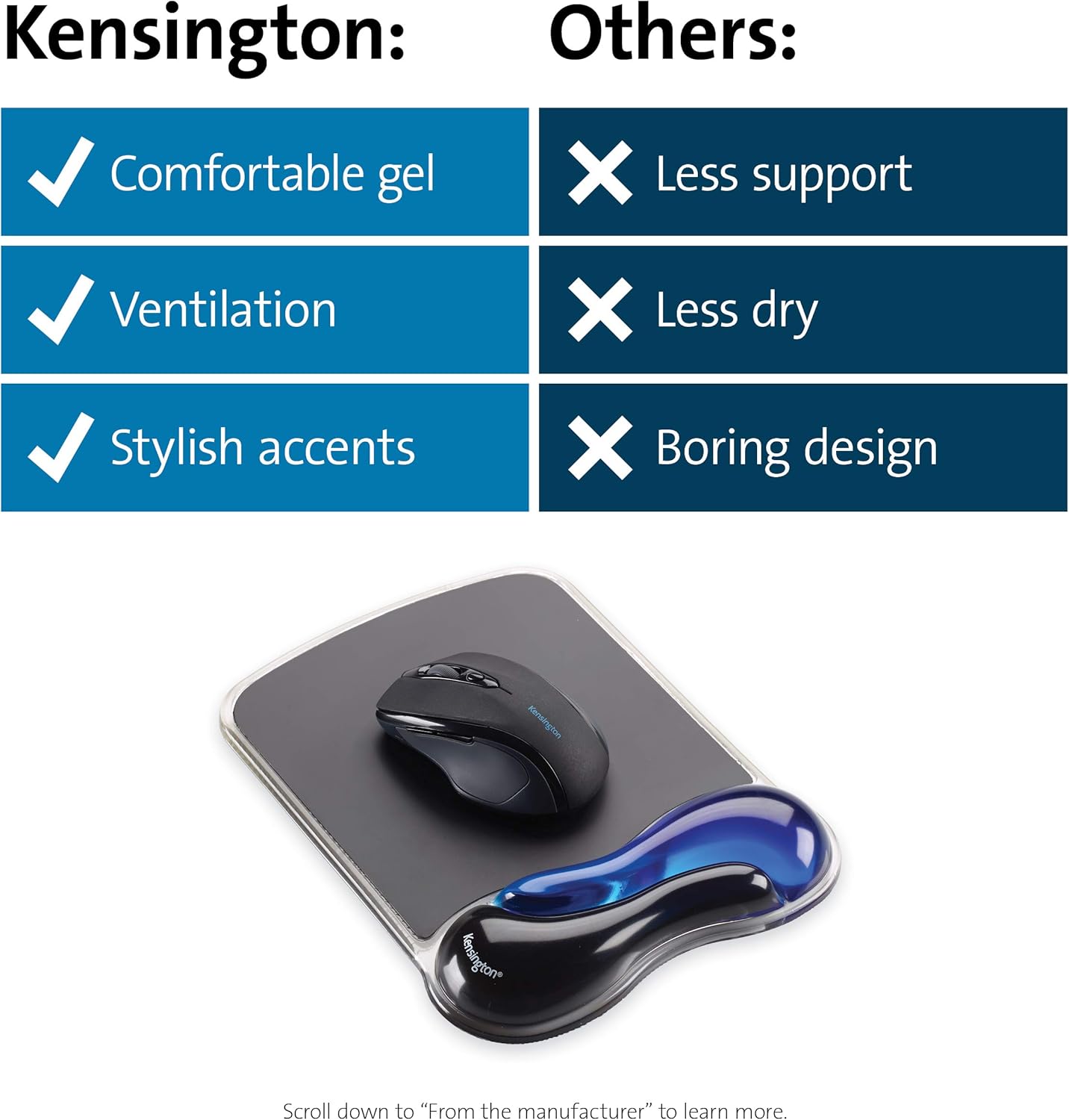 Kensington Duo Gel Mouse & Keyboard Wrist Rest Bundle Set, Ergonomic Keyboard and Mouse Pad With Wrist Support, Keyboard Wrist Rest, Computer Keyboard Pad, Cooling Gel, Non-Skid Backing, Blue K52920WW