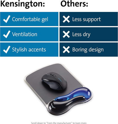 Kensington Duo Gel Mouse & Keyboard Wrist Rest Bundle Set, Ergonomic Keyboard and Mouse Pad With Wrist Support, Keyboard Wrist Rest, Computer Keyboard Pad, Cooling Gel, Non-Skid Backing, Blue K52920WW