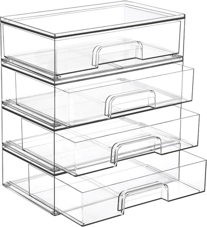 Vtopmart 12.1''W Clear Stackable Storage Drawers,2 Pack Acrylic Plastic Organizers Bins for Makeup Palettes, Cosmetics, and Beauty Supplies,Ideal for Vanity, Bathroom,Cabinet,Desk Organization