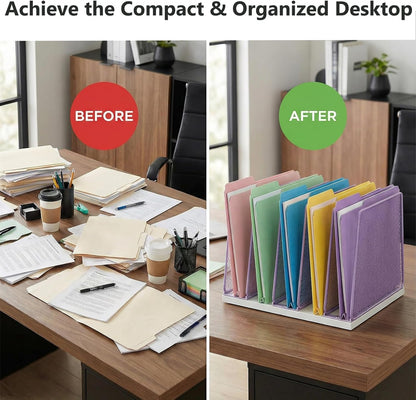 AUPSEN 5-Section Gold File Organizer for Desk, Wood Mesh Desktop File Organizer, File Sorter Storage Rack, Vertical Folder Holder for Files, Magazines, Books (Gold)