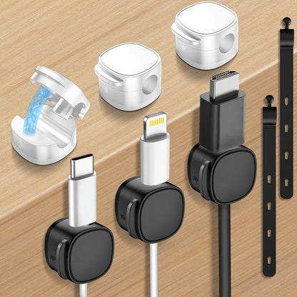 6 Pack,Magnetic Cable Clips & Silicon Cable Ties,[Cable Smooth Adjustable Under Desk Organizer],Cable Management,Cord Holder-Desk Stand Cable Organizer Holding,Adhesive for Home Cable Keeper