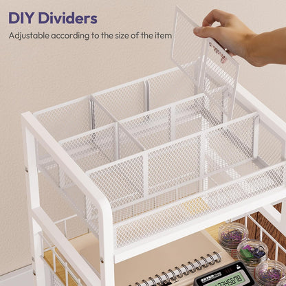 SWTYMIKI Rolling Cart with Drawers - Metal Utility Cart with Wood Shelf, DIY Divider and Locking Wheels, Craft & Art Cart Organizer for Under Desk Storage for Home Office Studio, Espresso