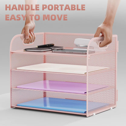 Marbrasse 4 Tier Paper Organizer Letter Tray - Mesh Desk File Organizer with Handle, Paper Sorter Organizer for Letter/A4 Office File Folder Holder (Black, 12.6" x 9.1" x 10.7")